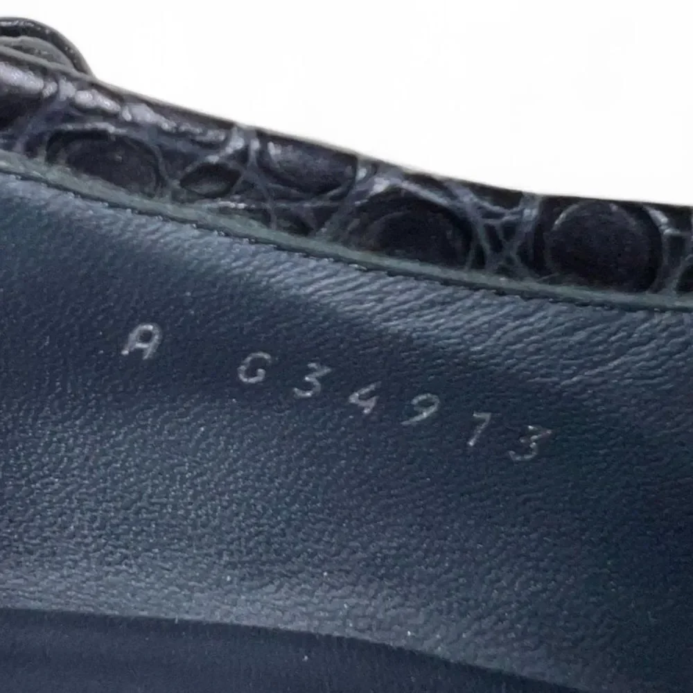 CHANEL Black Calfskin Croc Printed Leather Low Heel Chain Mocassin IT36.5